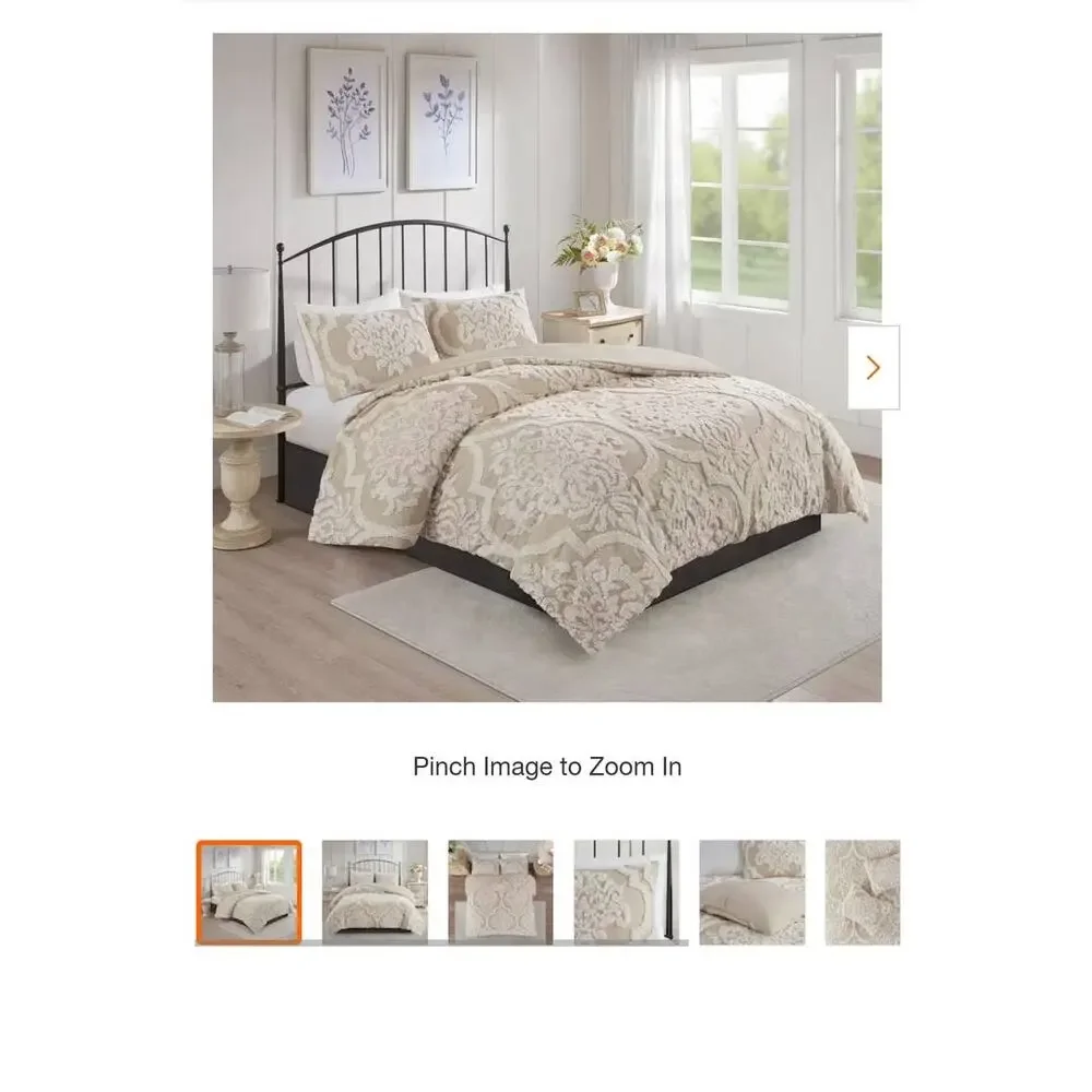 Aeriela 5-Piece Taupe King/Cal King Tufted Cotton Chenille Damask Comforter Set